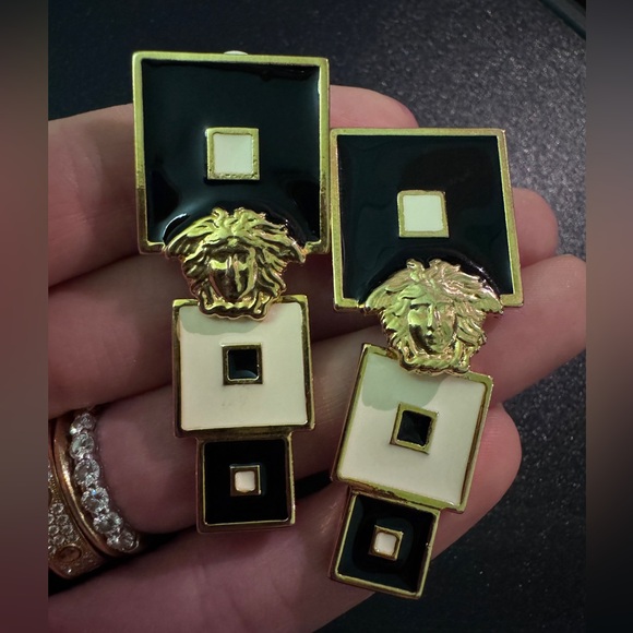 Versace Gold and Black Geometric Earrings - Picture 5 of 8